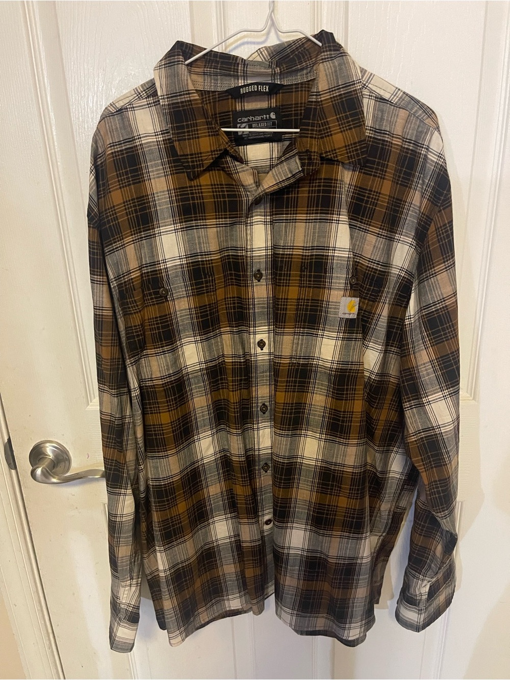 Carhartt Men’s Brown Black Cream Plaid Button-Down Shirt